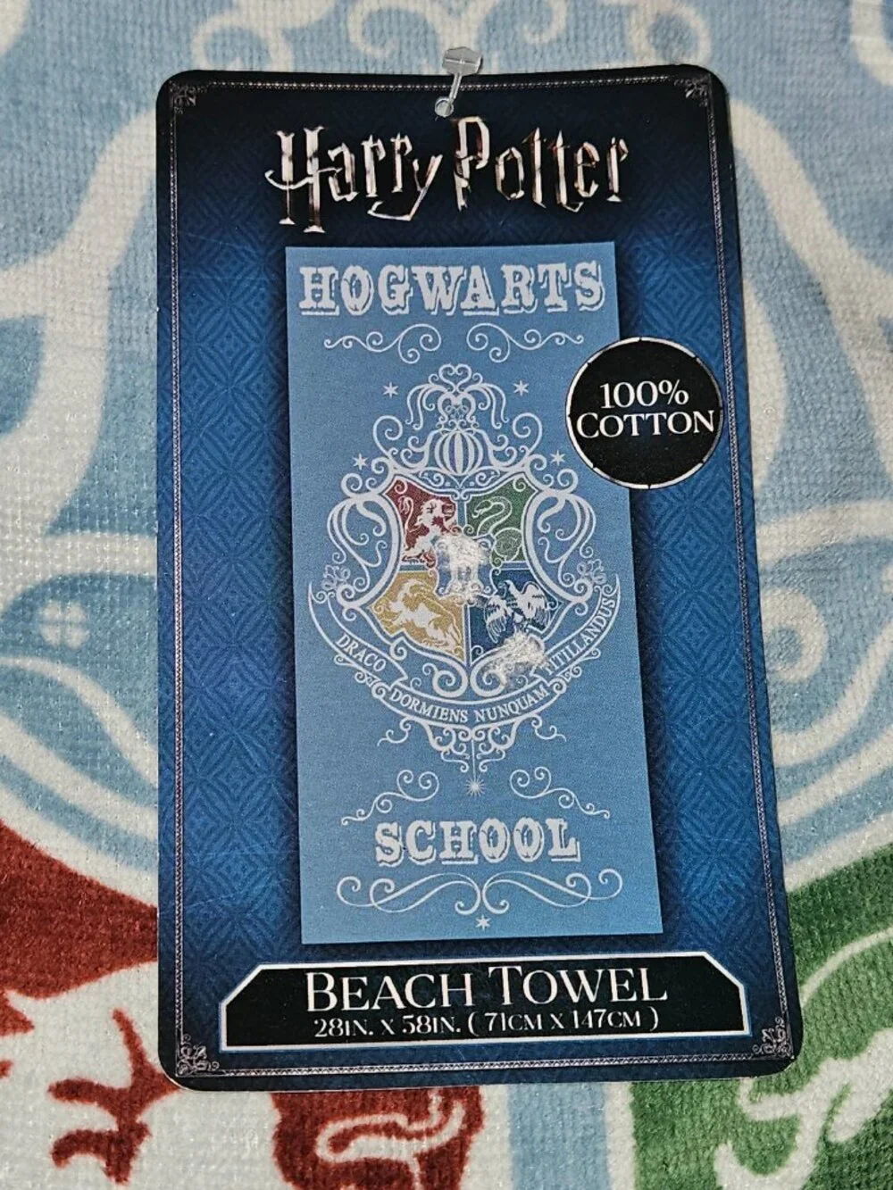 2 NEW Harry Potter Blue Beach Towel Lot Hogwarts School Crest 100% Cotton 28x58